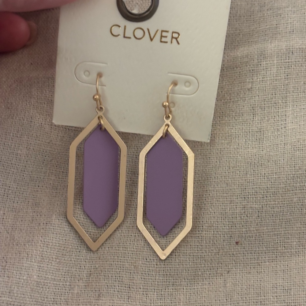 Purple and Gold Geometric Dangle Earrings